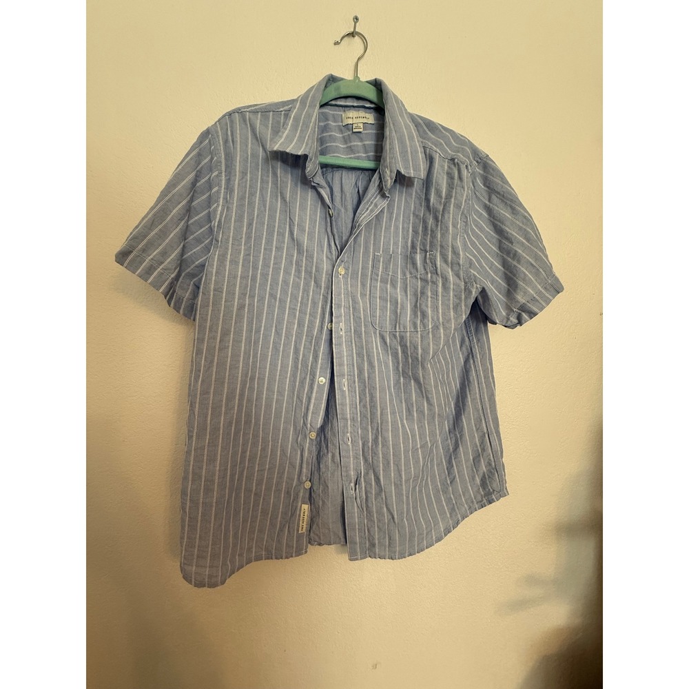 Free Assembly Mens Short Sleeve Striped‎ Button Down Shirt Blue White Large